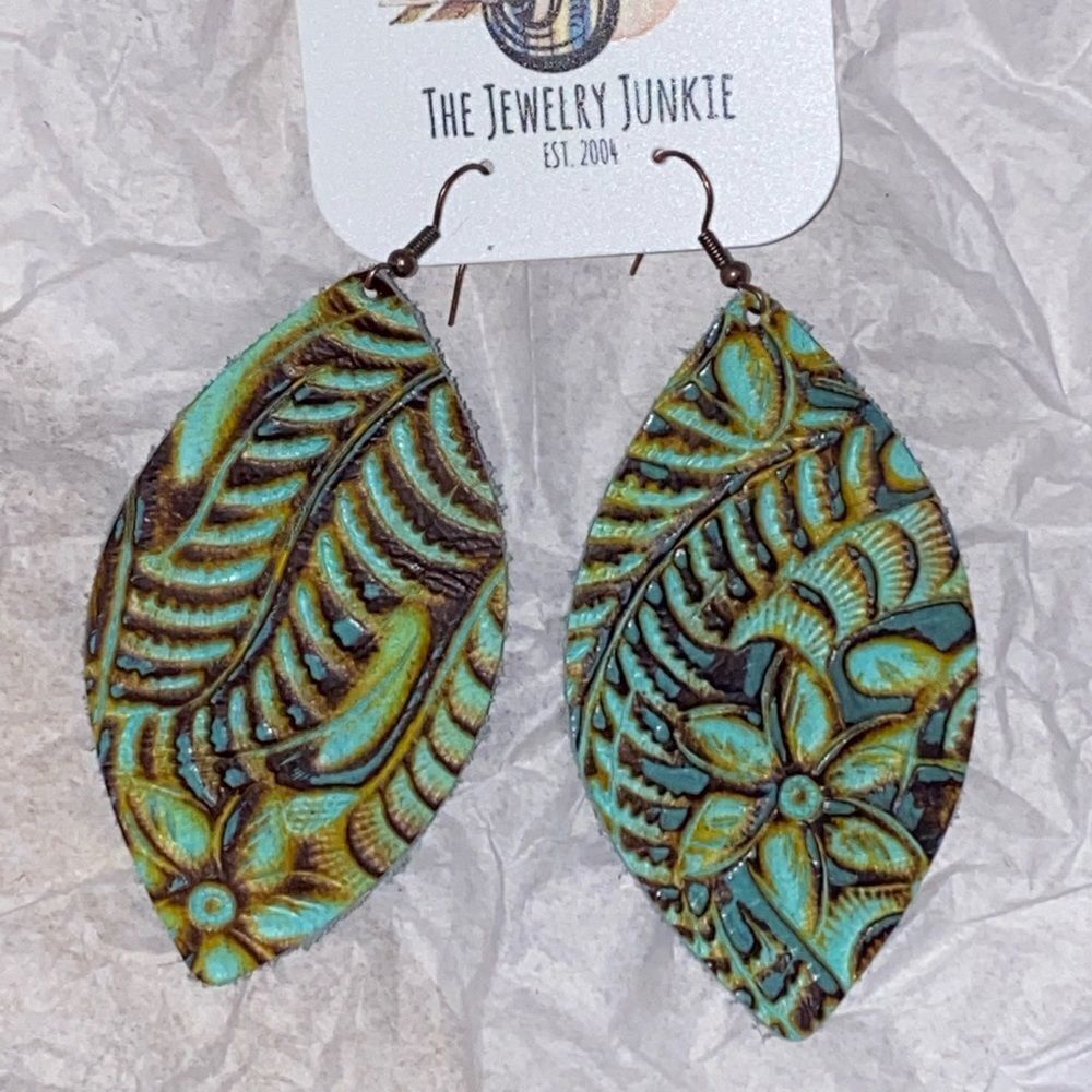 Leather Oval Earrings- Dallas Turquoise